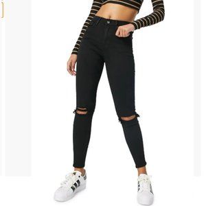 TopShop Jamie Ripped Ankle Skinny Jeans in Charcoal Black